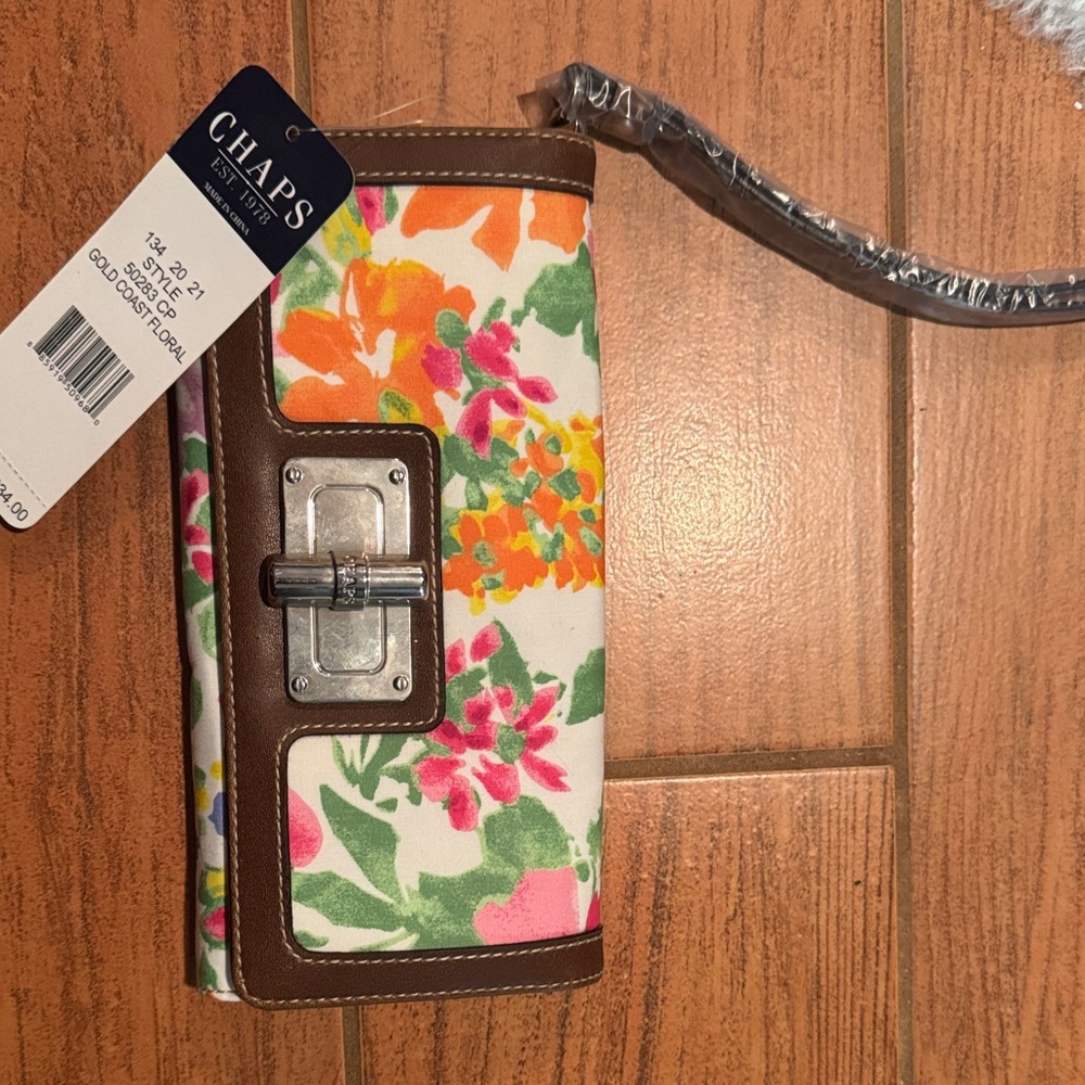 Chaps Colorful Floral Wallet with Brown Accents